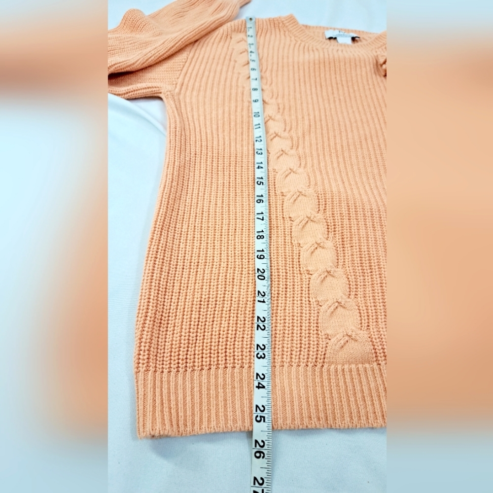 Magaschoni Orange Pumpkin Sweater Cable Knit Long Cotton Pullover Crew Neck M - Picture 12 of 16
